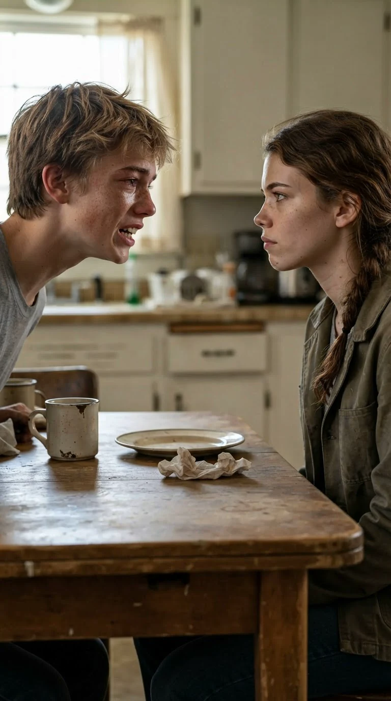 A teenage boy looks at his sister like she slapped him.