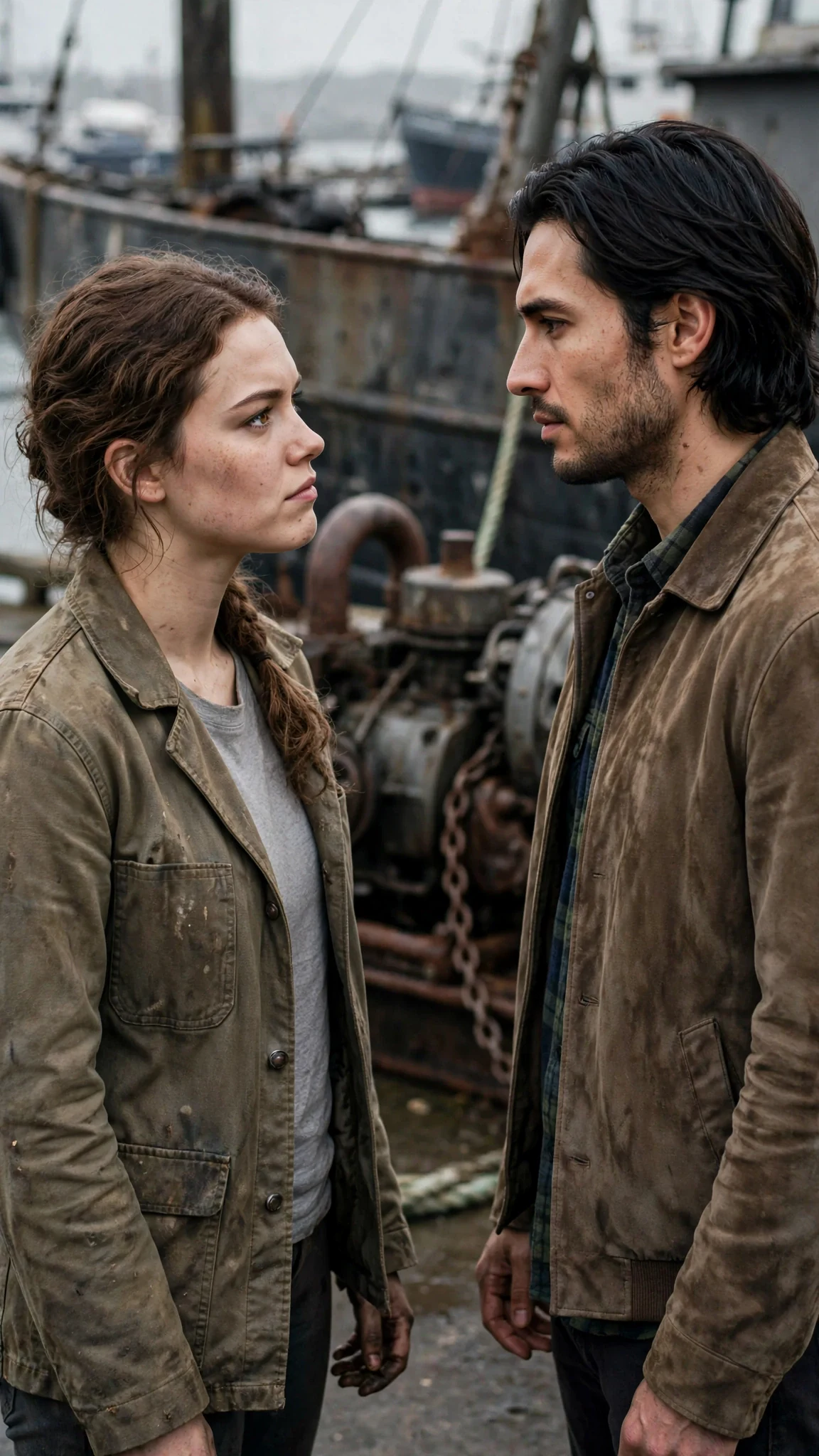 The small mechanic faces him squarely, chin up, rag still in her fist.