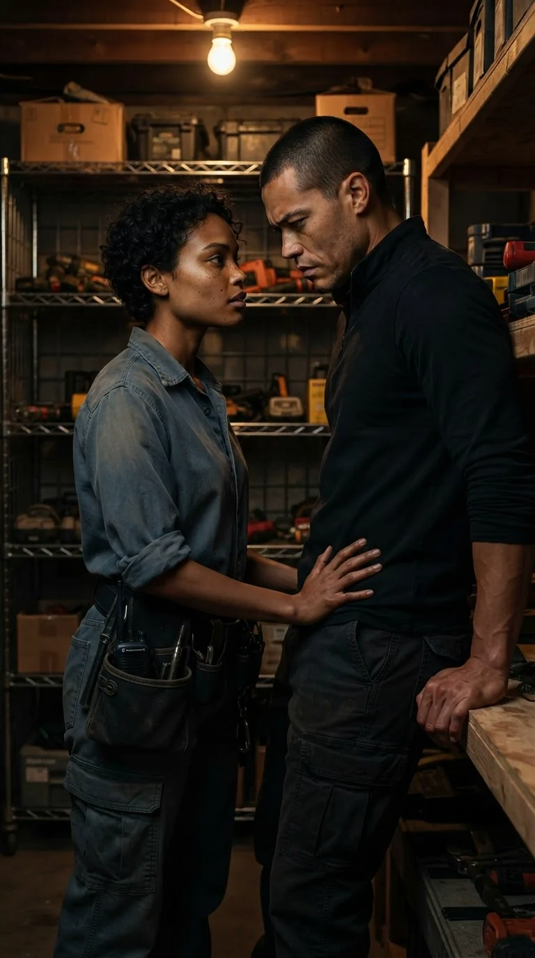 Nova's palm presses flat against the front of Evander's pants and his head drops forward.