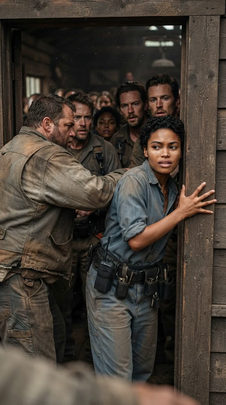 A pack man shoves Nova into a wooden door post, her mouth hitting the wood.