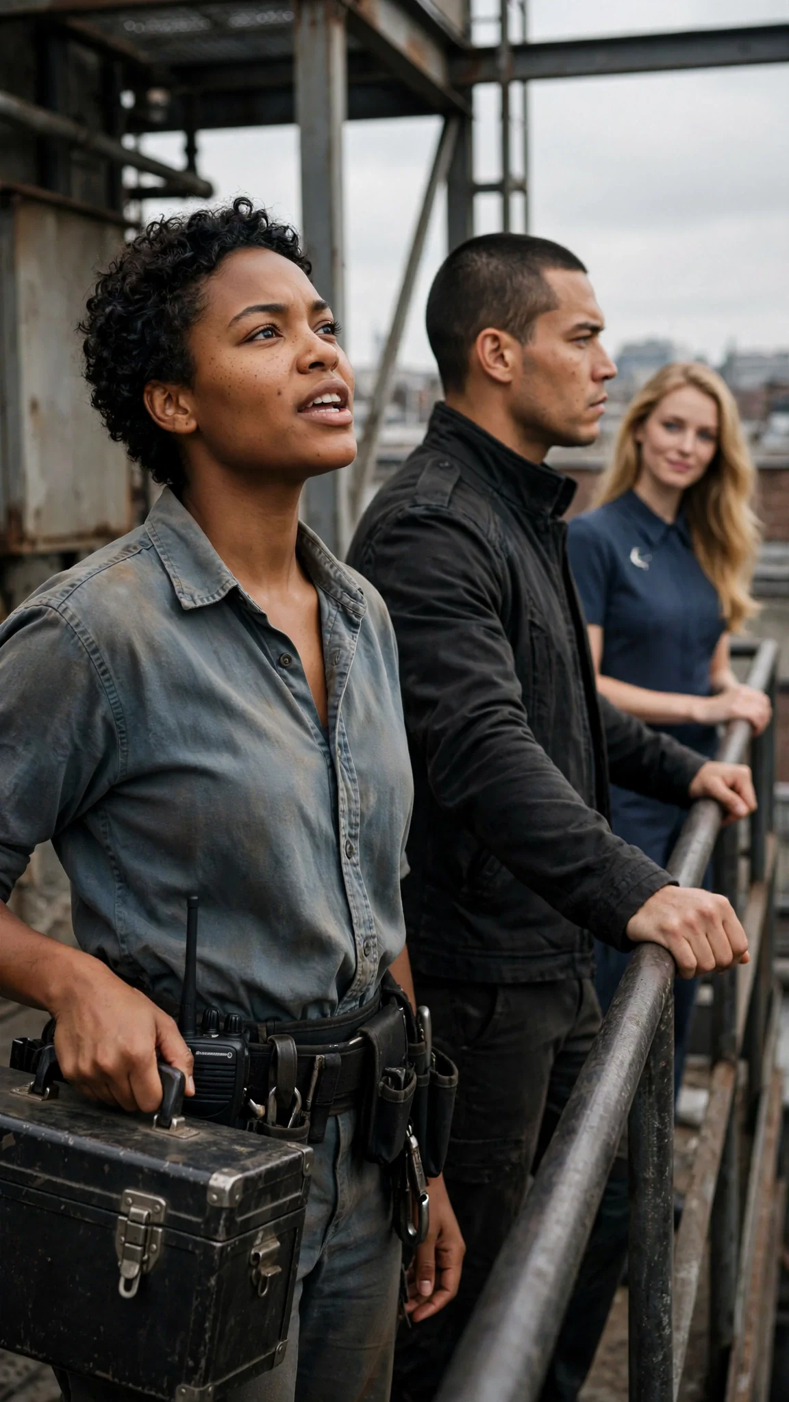 Nova stands with her toolbox while Evander turns his back on her.