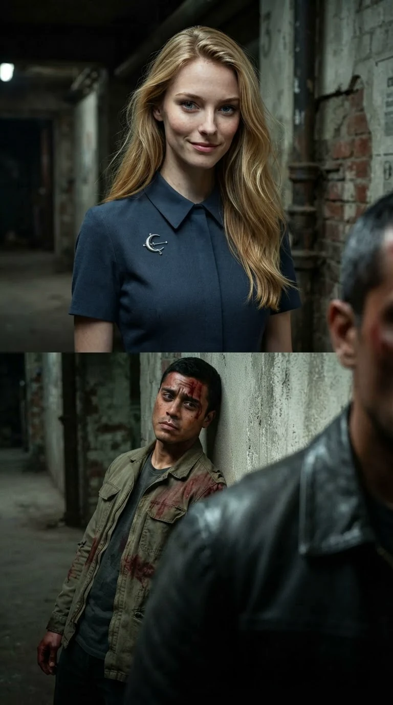 The blonde woman smirks while the old Alpha speaks and the injured man goes still.