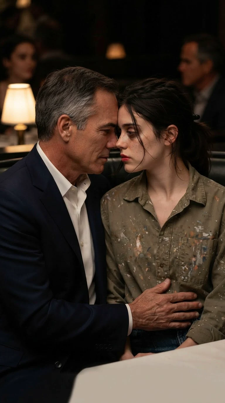 Foreheads close after the kiss, her breath ragged, his eyes flat and calm.