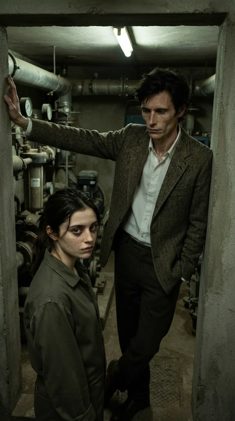 A tall professor in a rumpled tweed jacket steps through the pump room door, grey eyes fixed on a young woman.