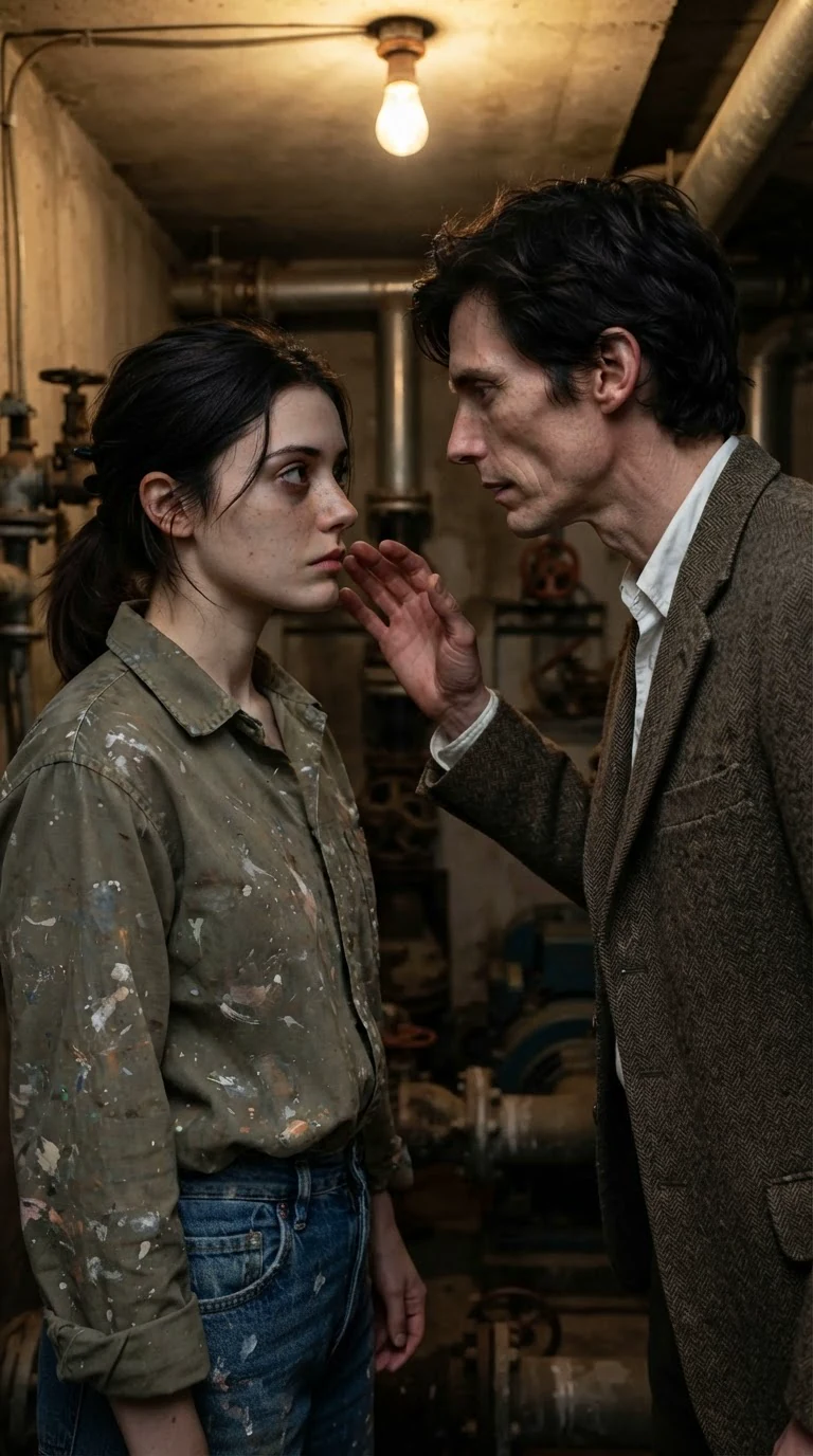 She nods, small and stiff, and he steps closer into her space.
