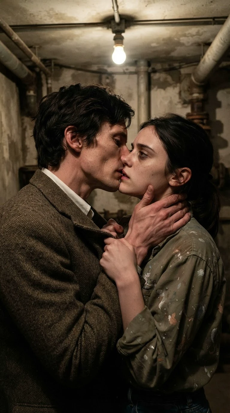 A hard closed-mouth kiss, her fingers twisting into the front of his tweed jacket.