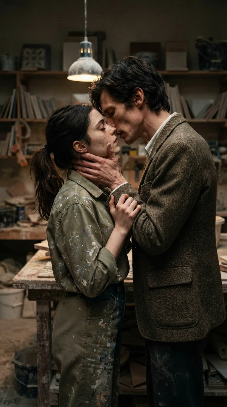 He kisses her hard, one hand at her jaw.