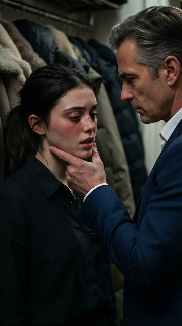 The heroine speaks with her eyes lowered, the older man’s thumb pressed high on her thigh.