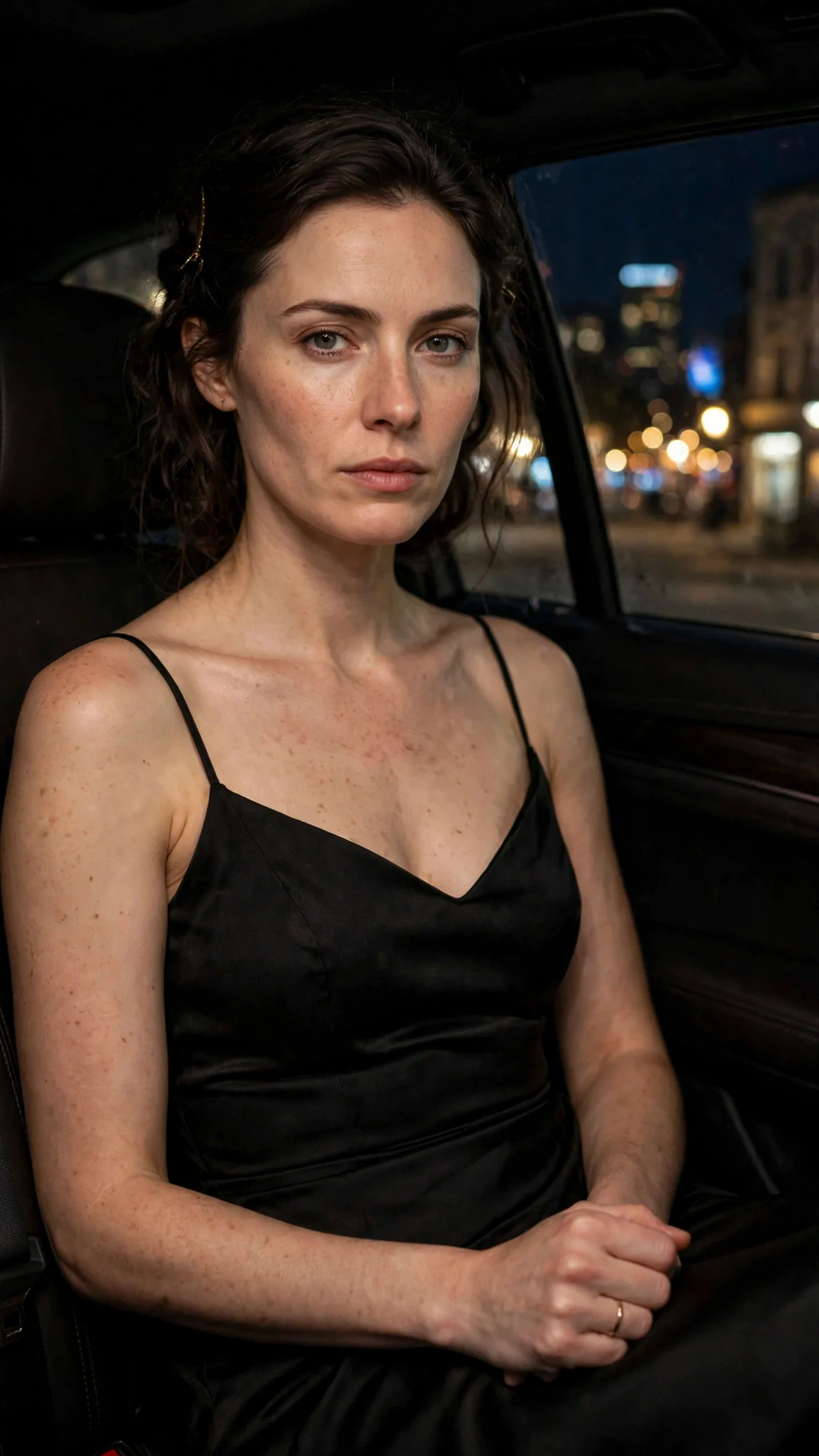 Rue sits in the town car with her ring hand closed, her face resolved.
