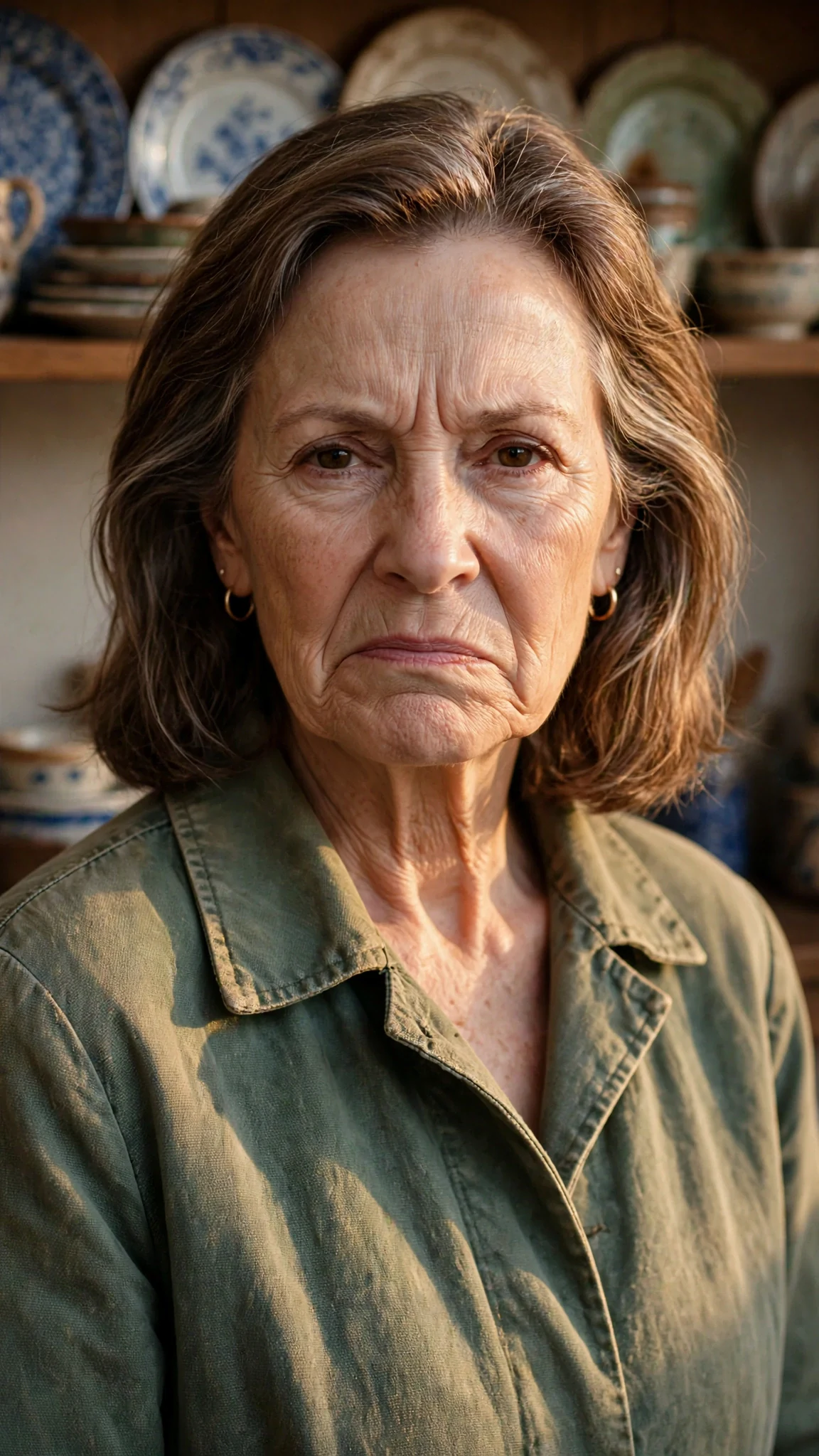 Close on Fern's narrowed eyes and downturned mouth.