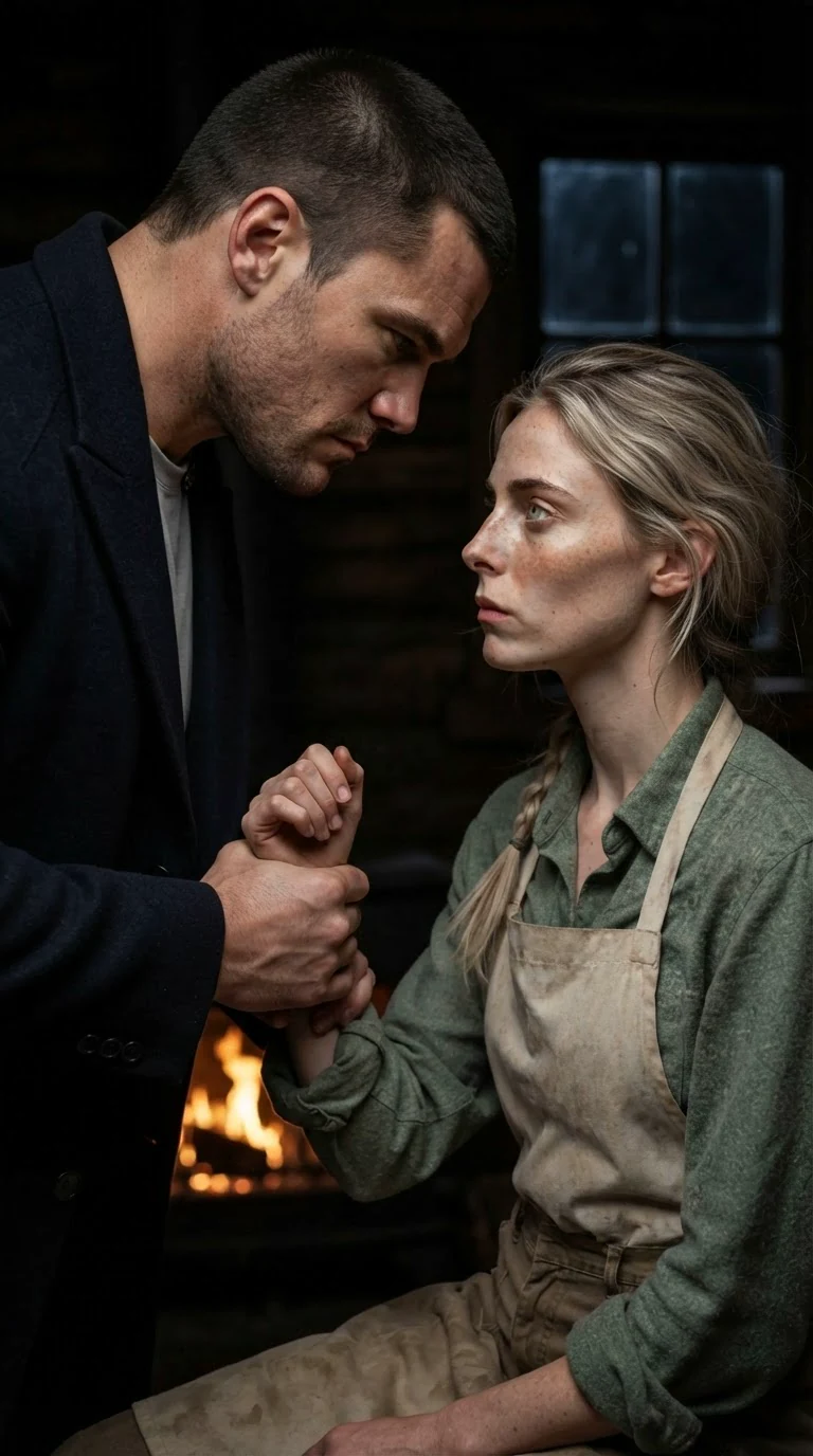 The Alpha bends over the woman in the apron and makes a threat she believes.