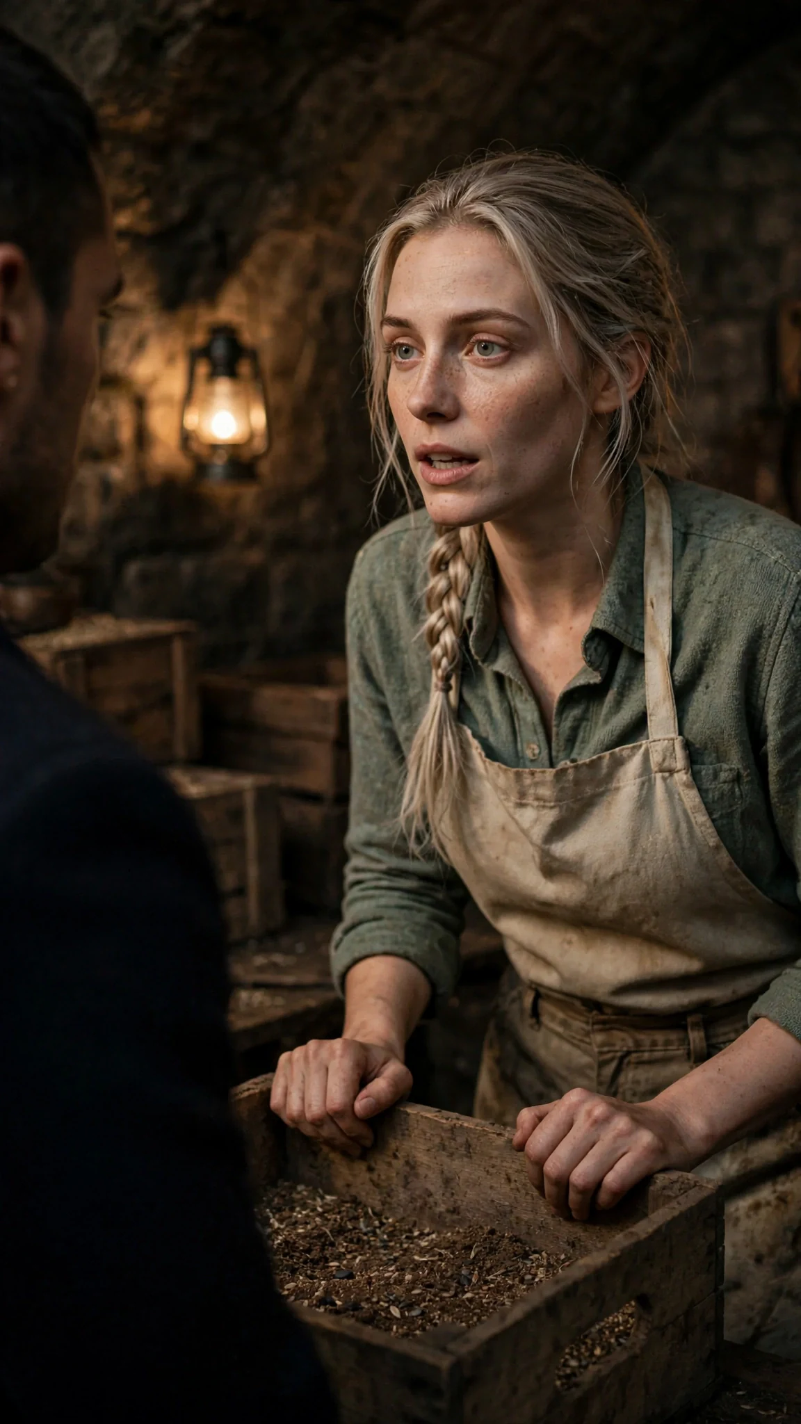 Fiona answers Darragh back, her hands tight on the crate edge.