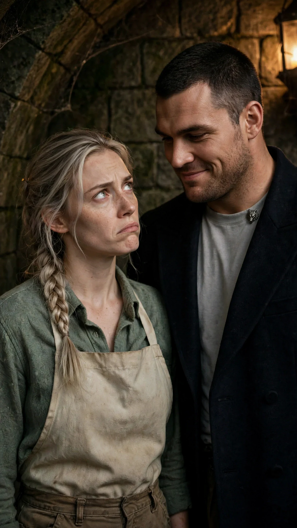 Fiona looks at Darragh with flat contempt while he waits.