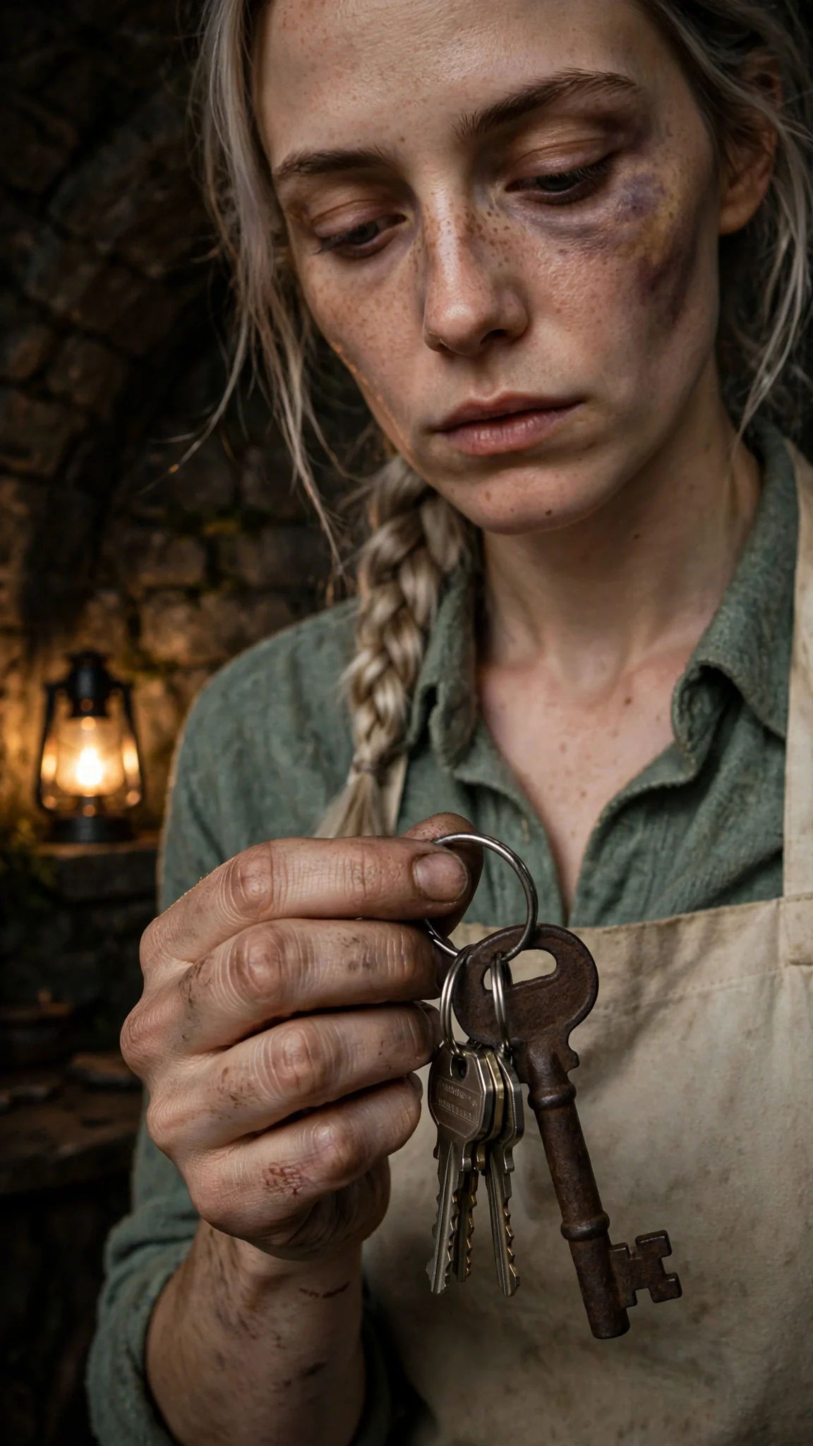 Fiona holds an old iron key on her ring, cold in the lamplight.