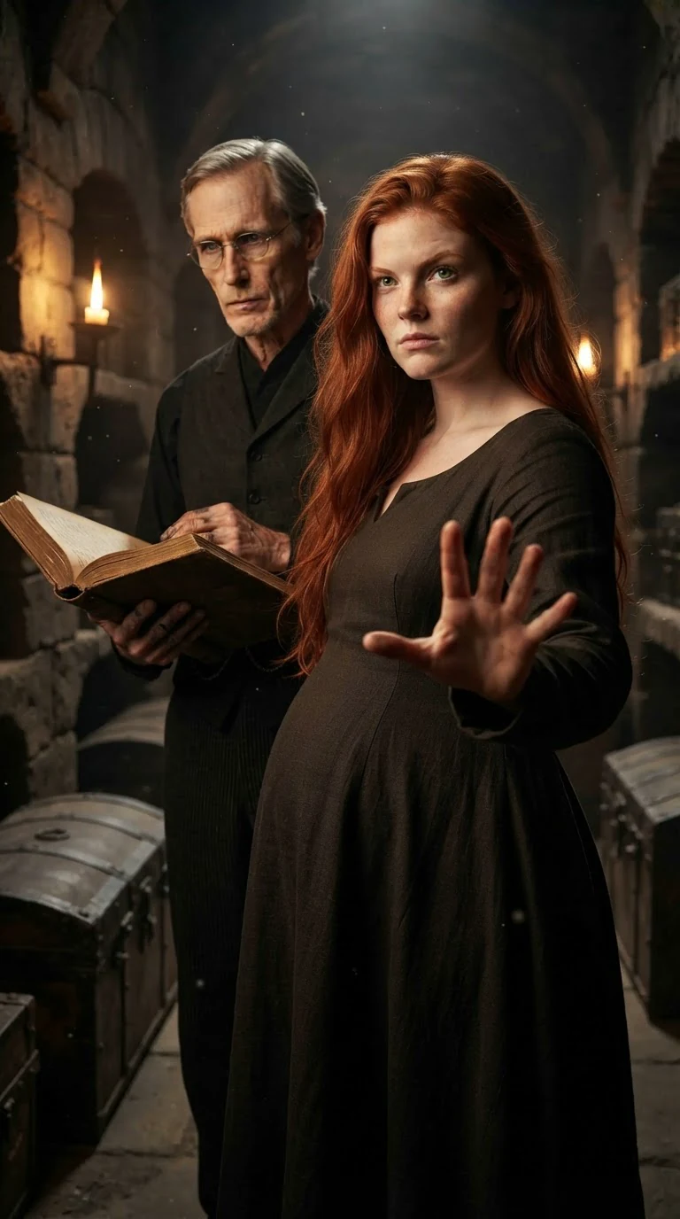 Ilona holds out her hand for the seed book while Rurik hesitates with his ledger.