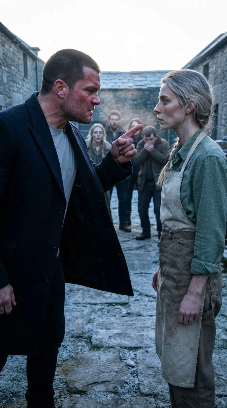 Darragh turns on Fiona, furious, finger raised.