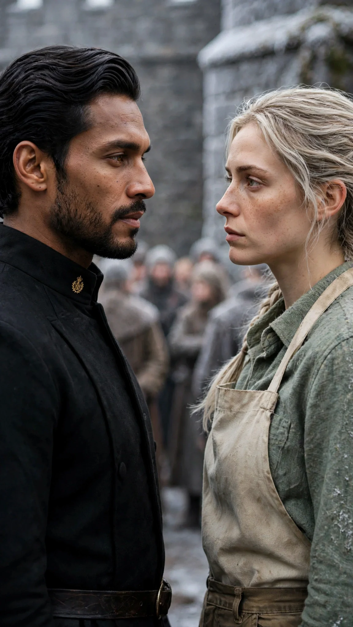 The king turns back to Fiona, his face eased, and asks what she wants.