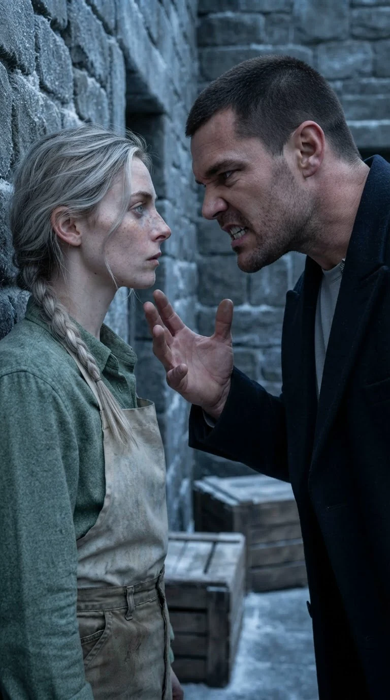 Darragh leans toward Fiona with a hard warning face.