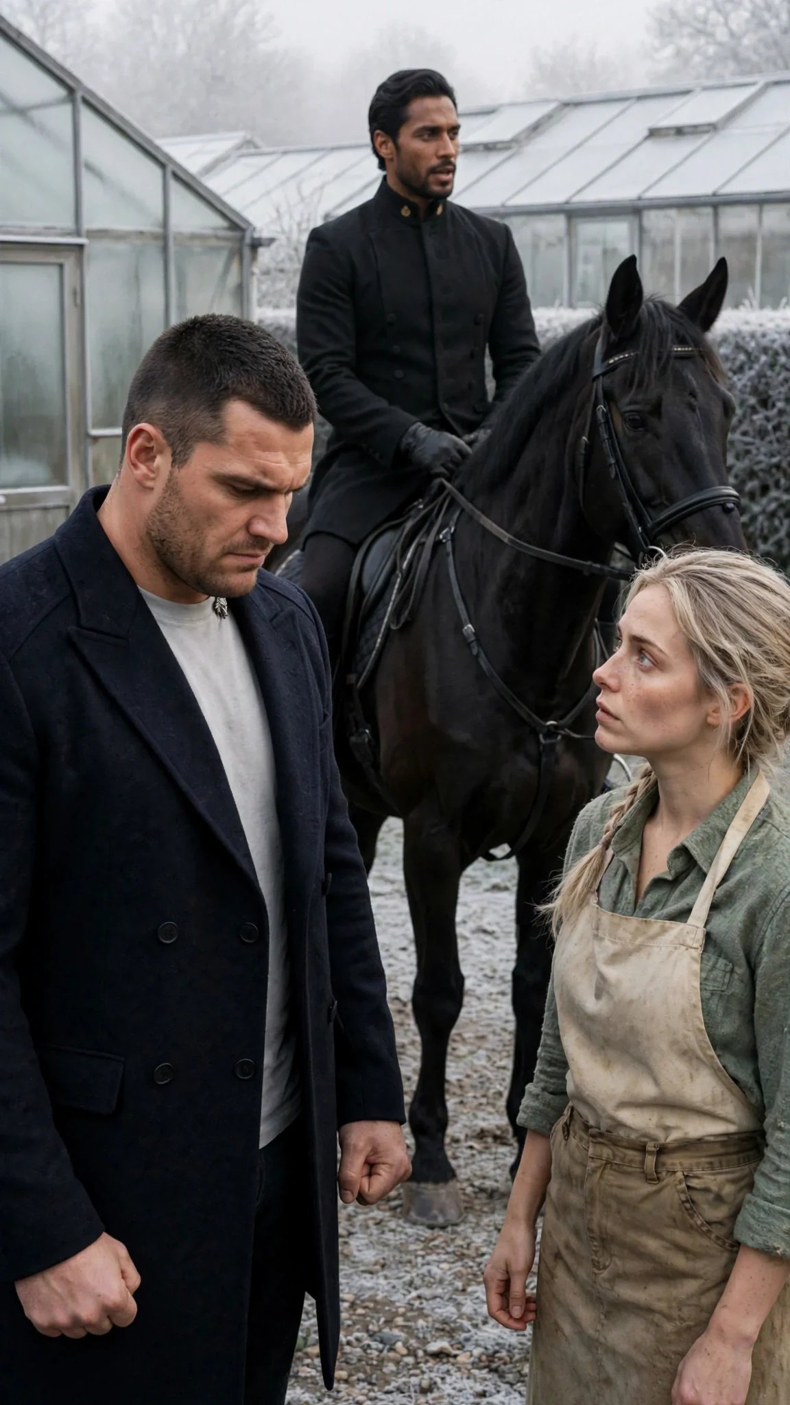 Darragh steps back, jaw tight, as the king looks down at Fiona.