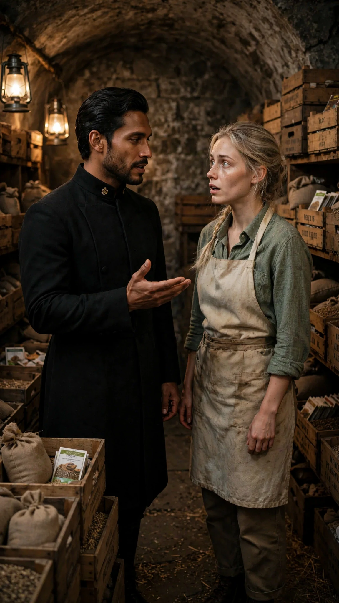 The Alpha King makes Fiona an offer across the seed crates.