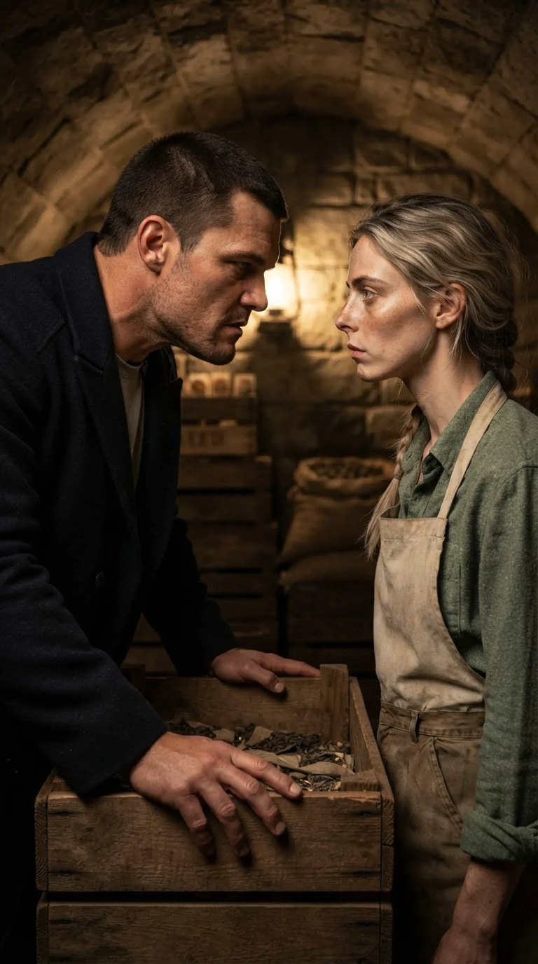 Darragh leans in close, sneering his warning at Fiona across the seed crates.