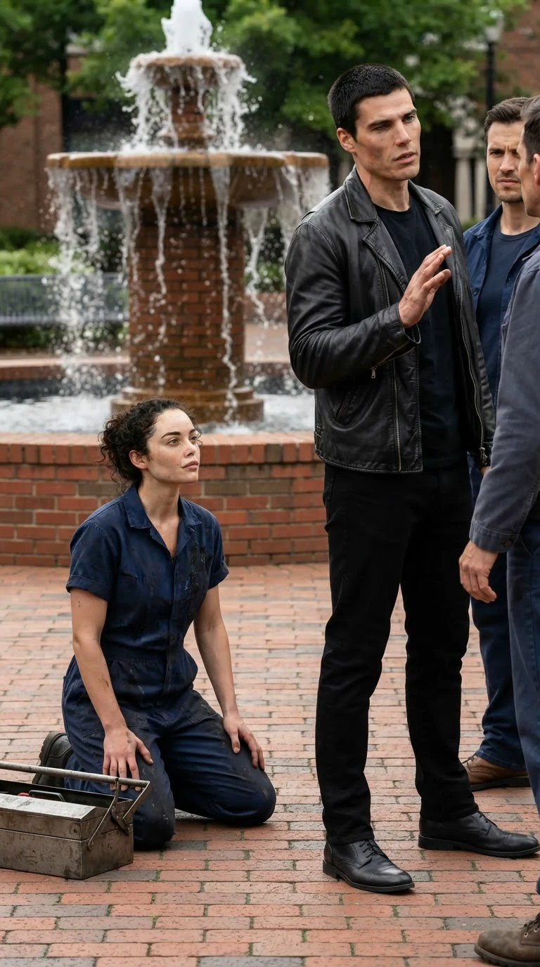 The Alpha turns away from her while she stays kneeling by her toolbox.
