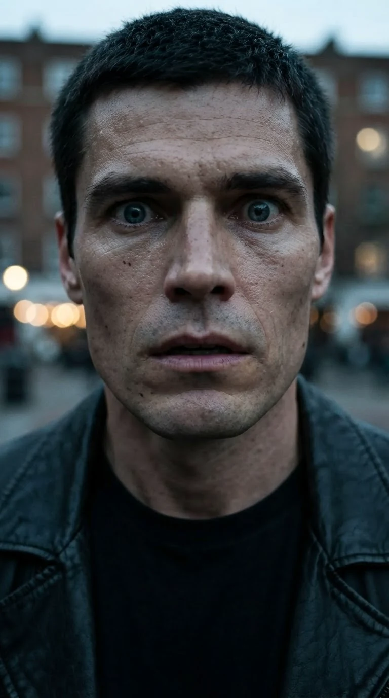 Close on the Alpha's face, eyes wide, breathing hard, staring at her.