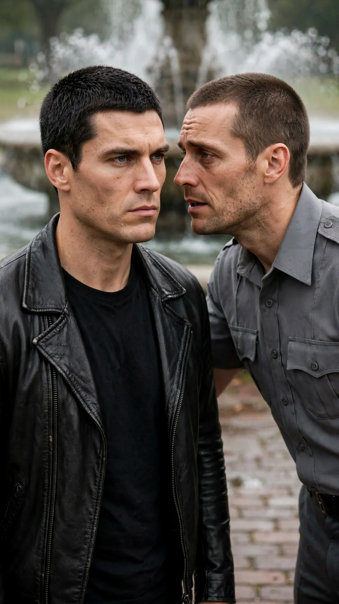The Alpha stands still as his deputy speaks quietly beside him, his eyes still on her.