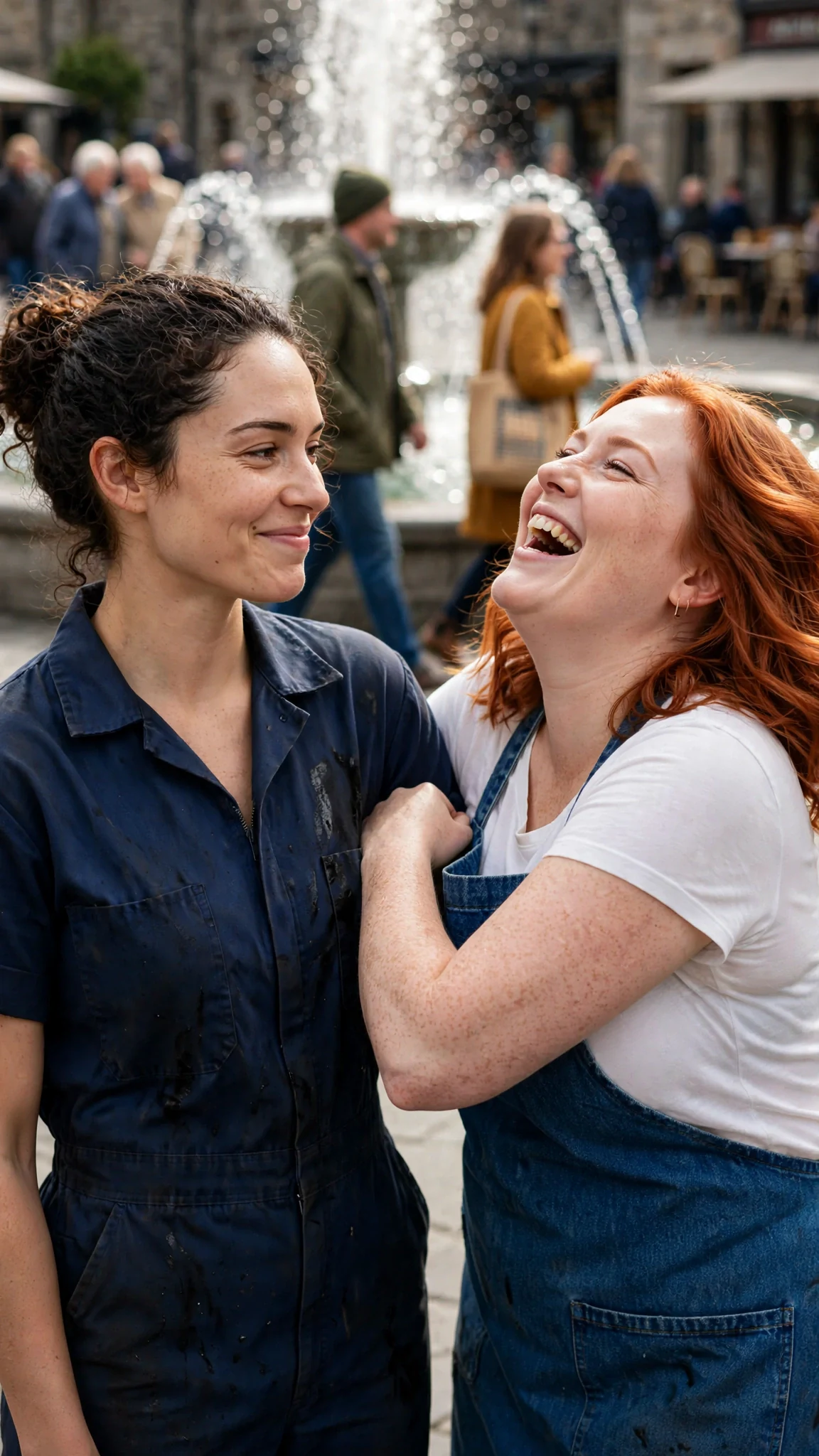 Dora laughs and nudges Nola with her elbow.