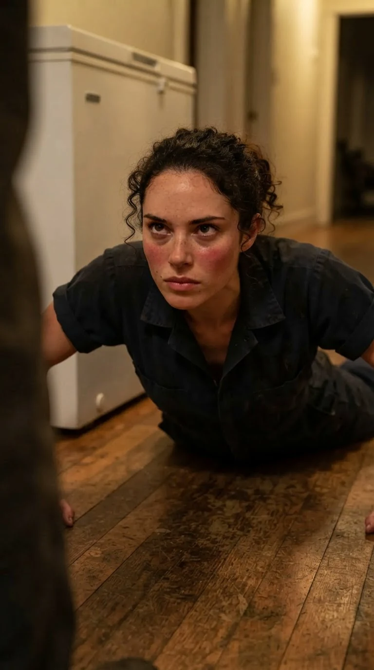 Close on Nola glaring up at Merrick from the floor, jaw tight.