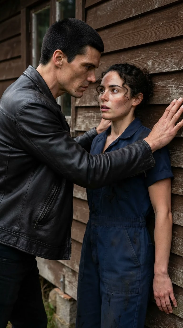 Merrick shoves Nola against the cabin wall, her hands braced on the wood.