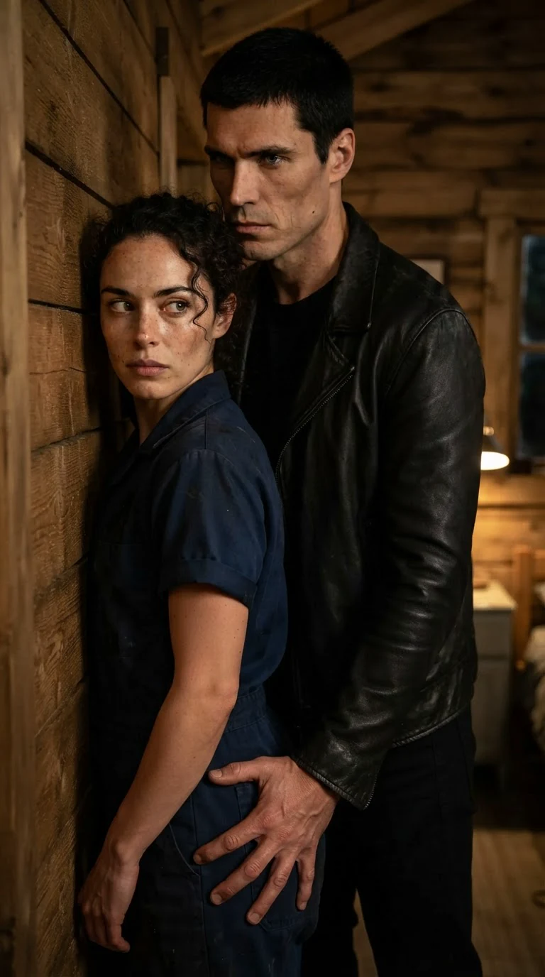 Merrick presses Nola to the wall from behind, his hand tight on her hip.