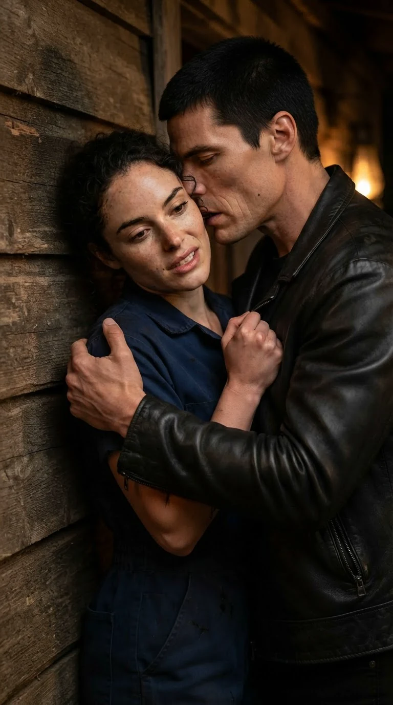 Merrick holds Nola against the wall, his mouth at her neck.