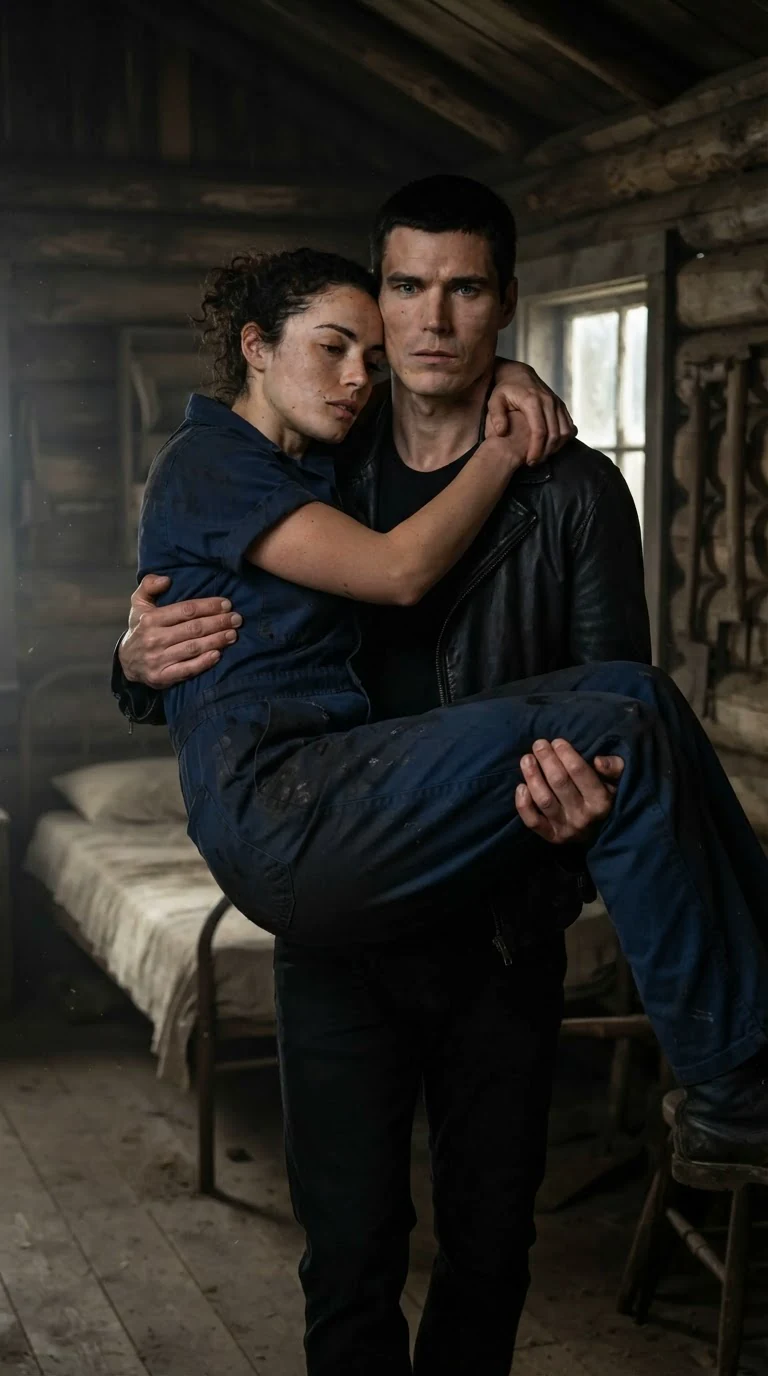 Merrick carries Nola through the cabin, her arms around his neck.