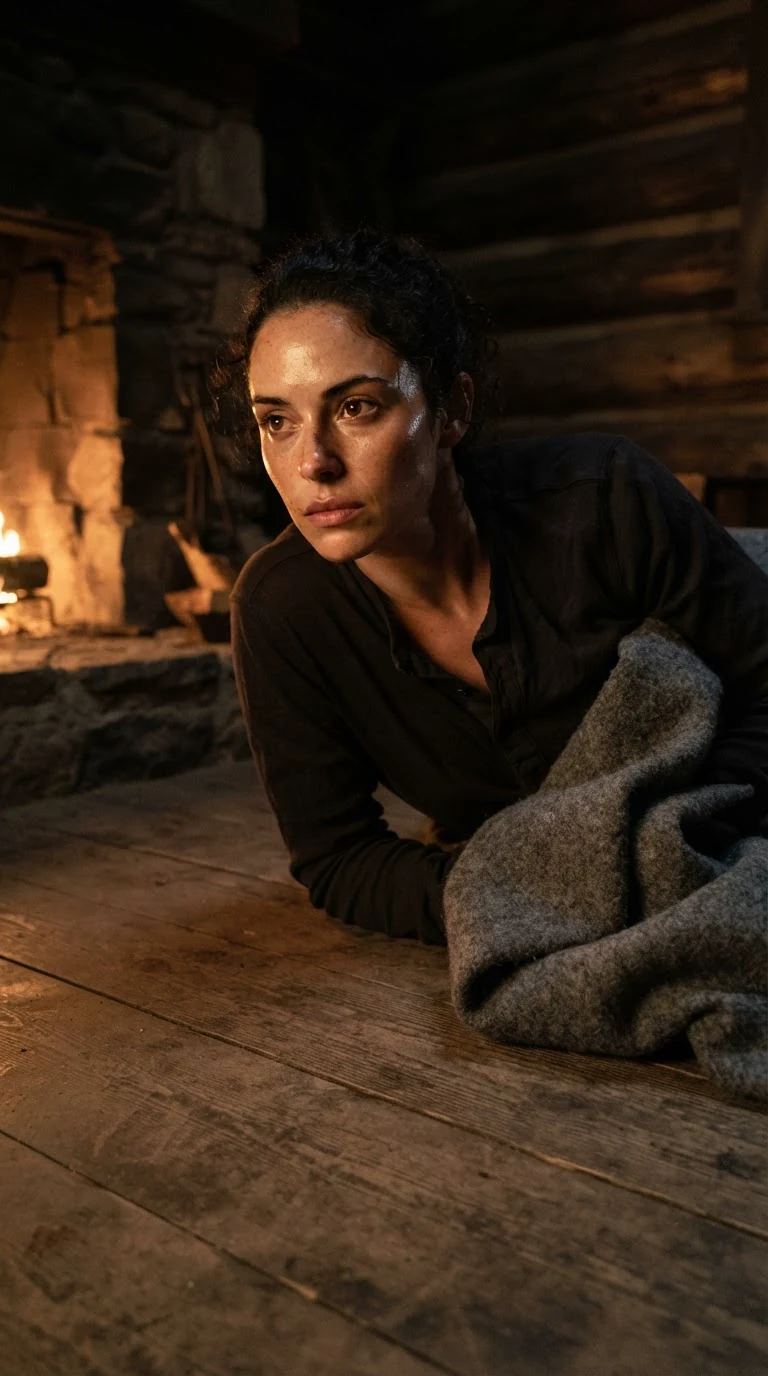 The woman on the cabin floor feels the heat rise again the moment the door closes.