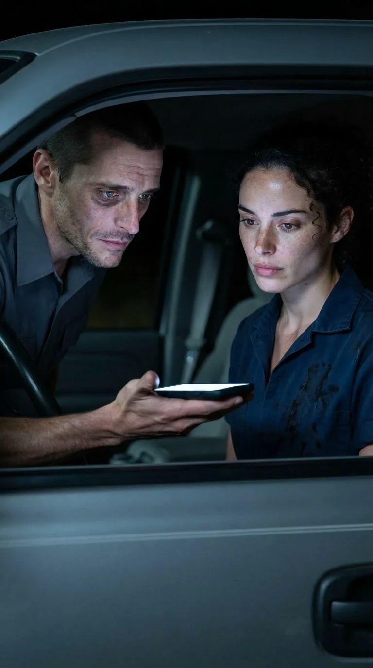 The deputy holds the phone on speaker between them.