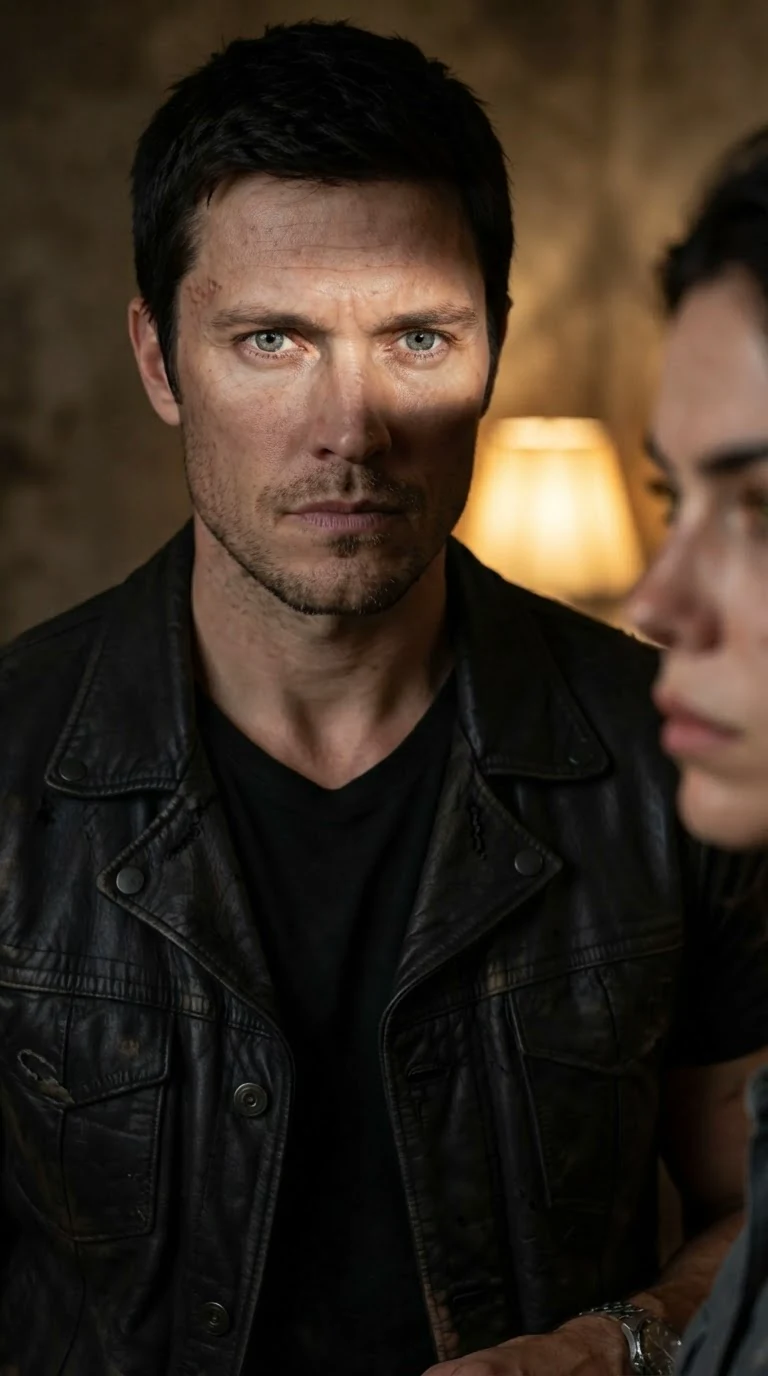 He looks at her with flat, empty gray eyes.