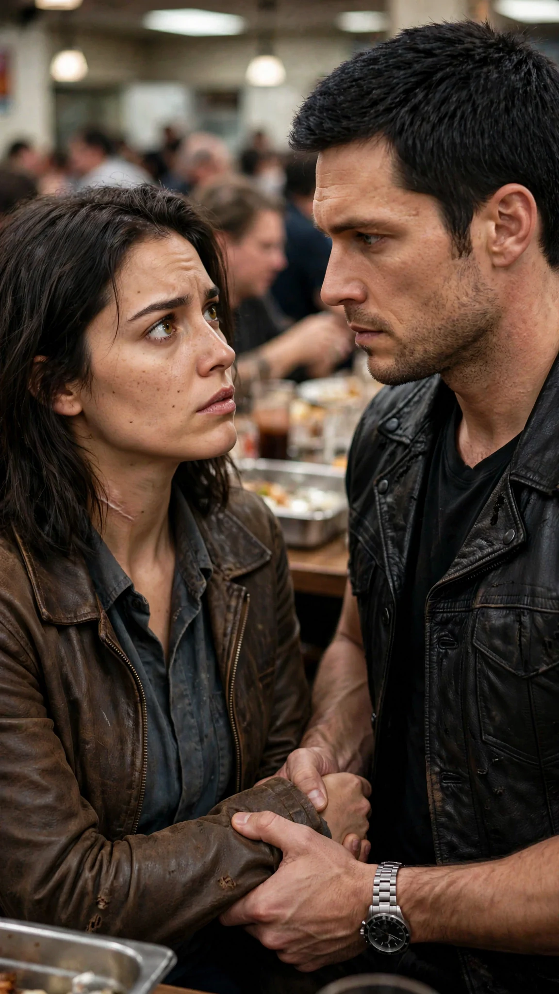 Maela stares down at the hand on her arm, then at his cold face.