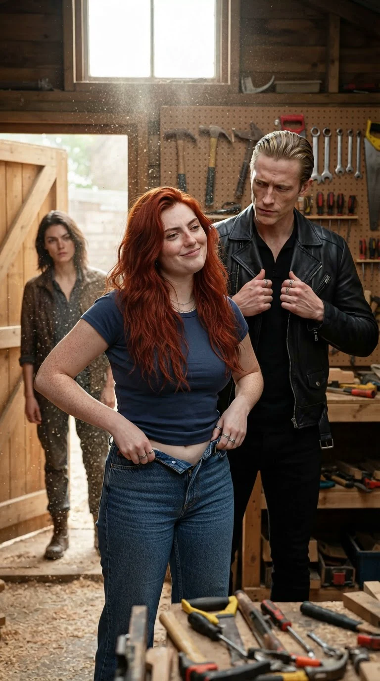 Hessa pulls her jeans up slowly while Drystan tells her to get out.