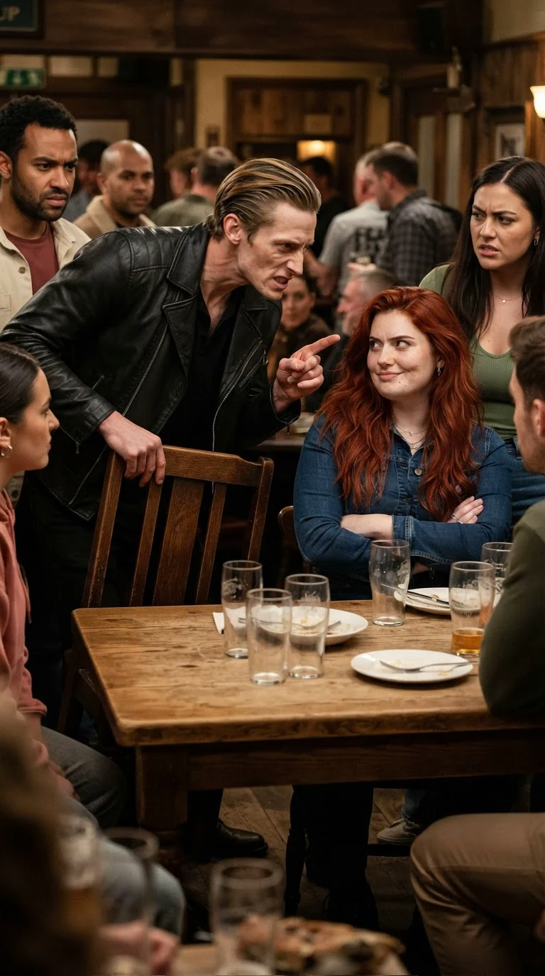 Drystan on his feet, shouting across the table, Hessa smirking beside him.