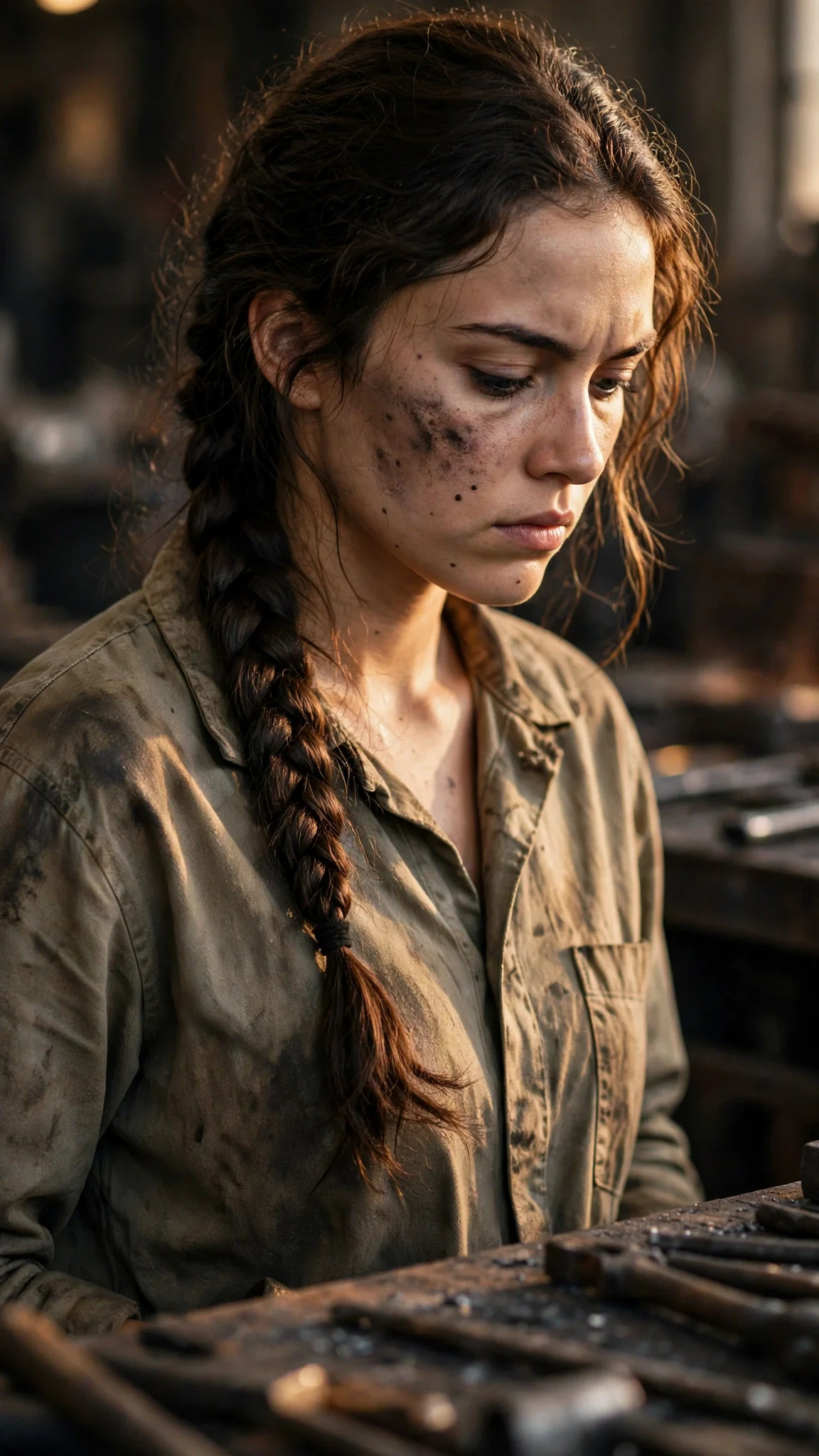 Elspeth's face goes flat and still as she looks down at the motor.