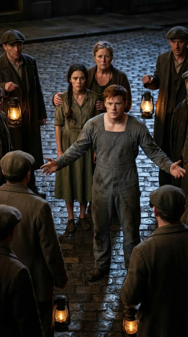 The red-haired man faces the whole crowd with his arms out while his sister stands behind him.