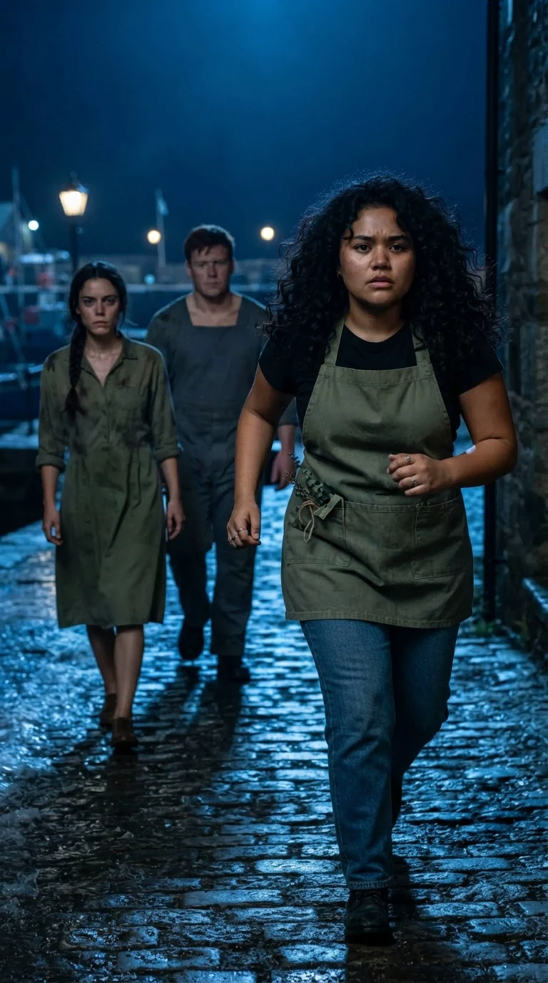 A round-faced woman with a mass of dark curls and a florist's apron runs up the lane toward them.