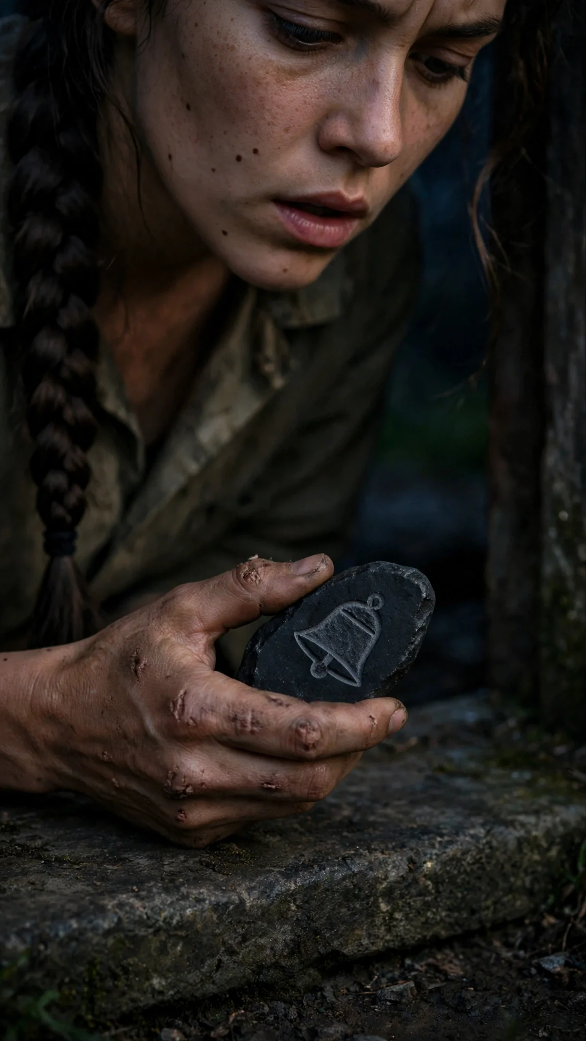 Elspeth's fingers close around the black stone, her face going still.