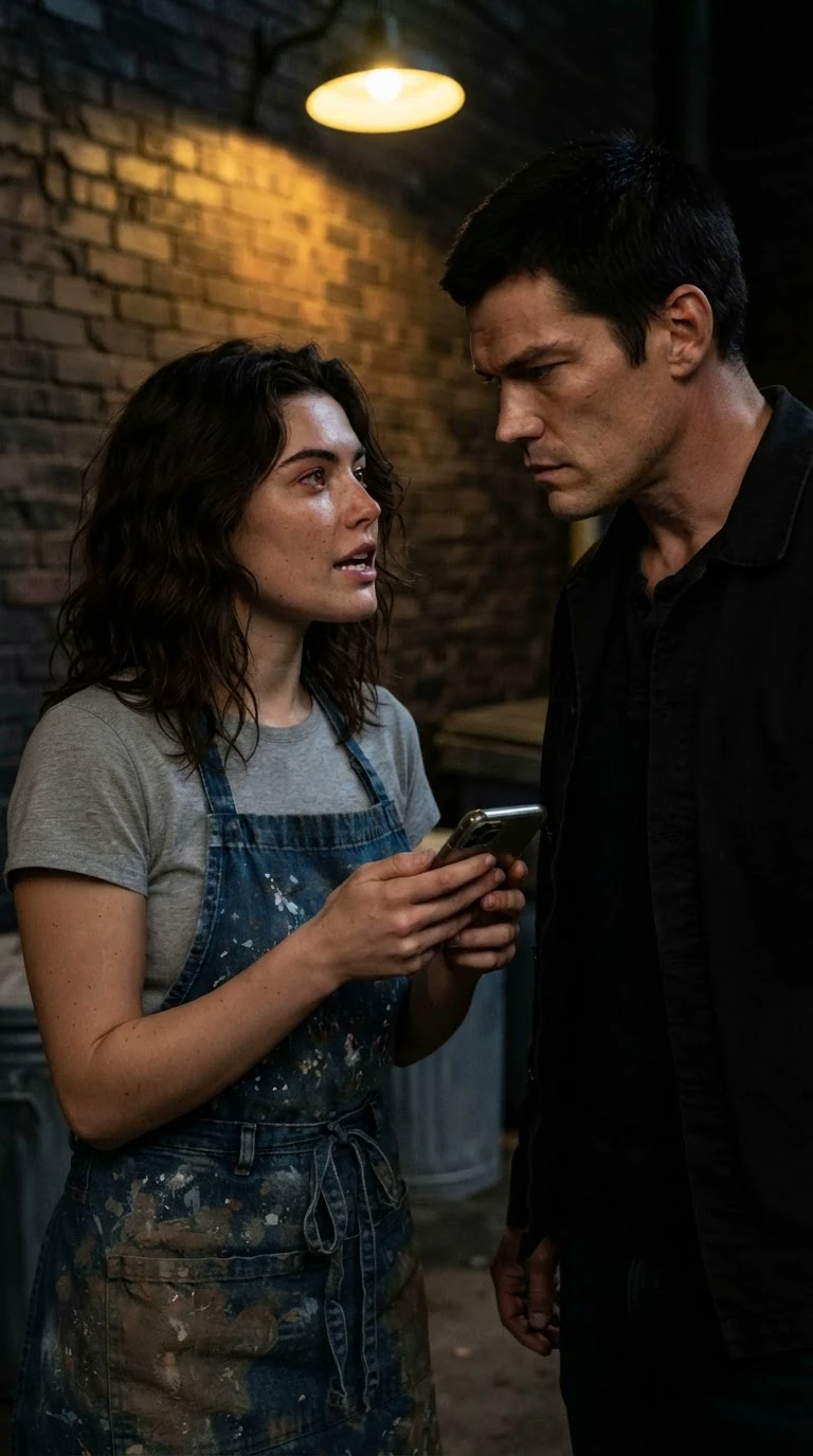 Faye and the stranger face each other near the gate.