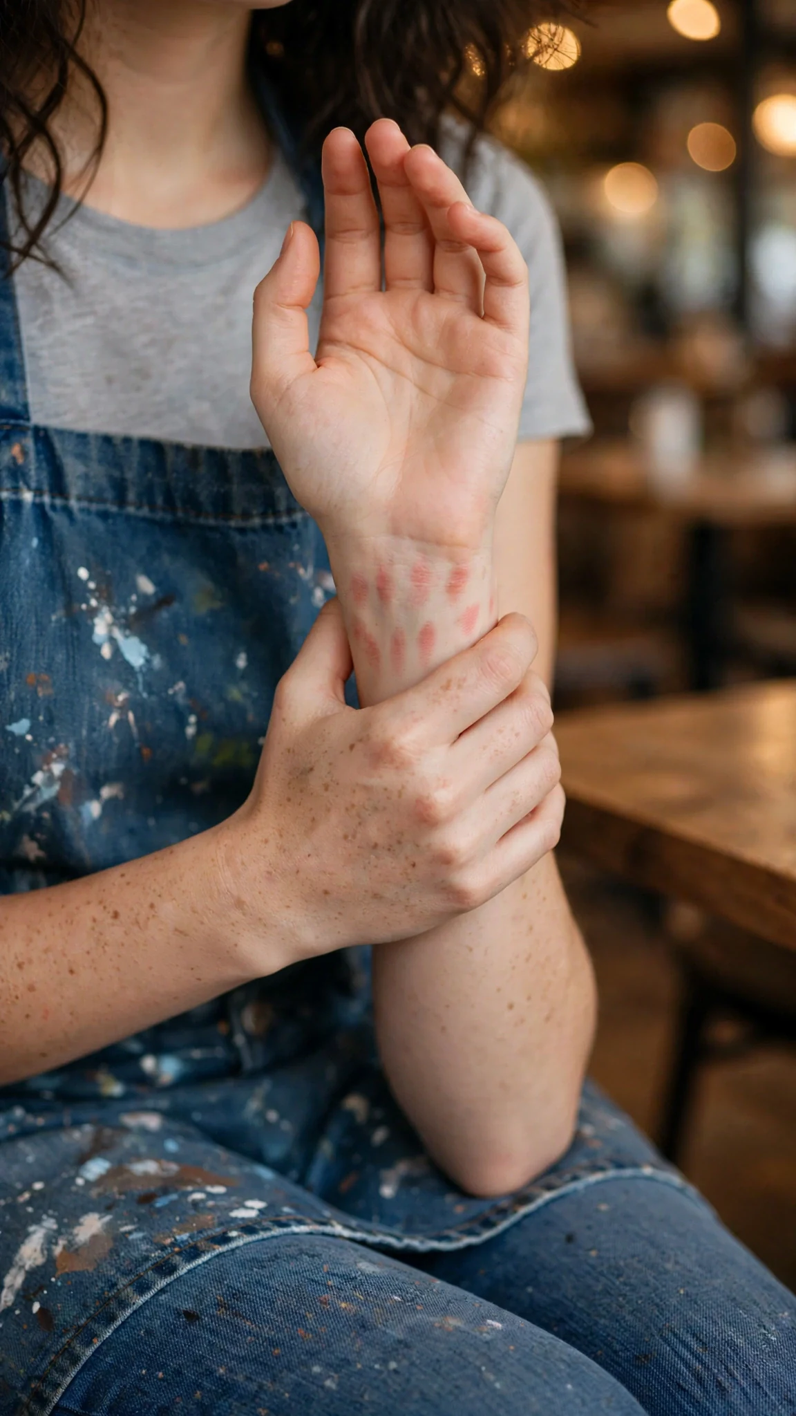 Faye looks down at the pale marks of a grip on her wrist.
