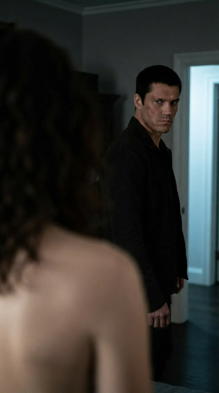 Close on Gideon in the doorway, eyes on Faye a beat too long.
