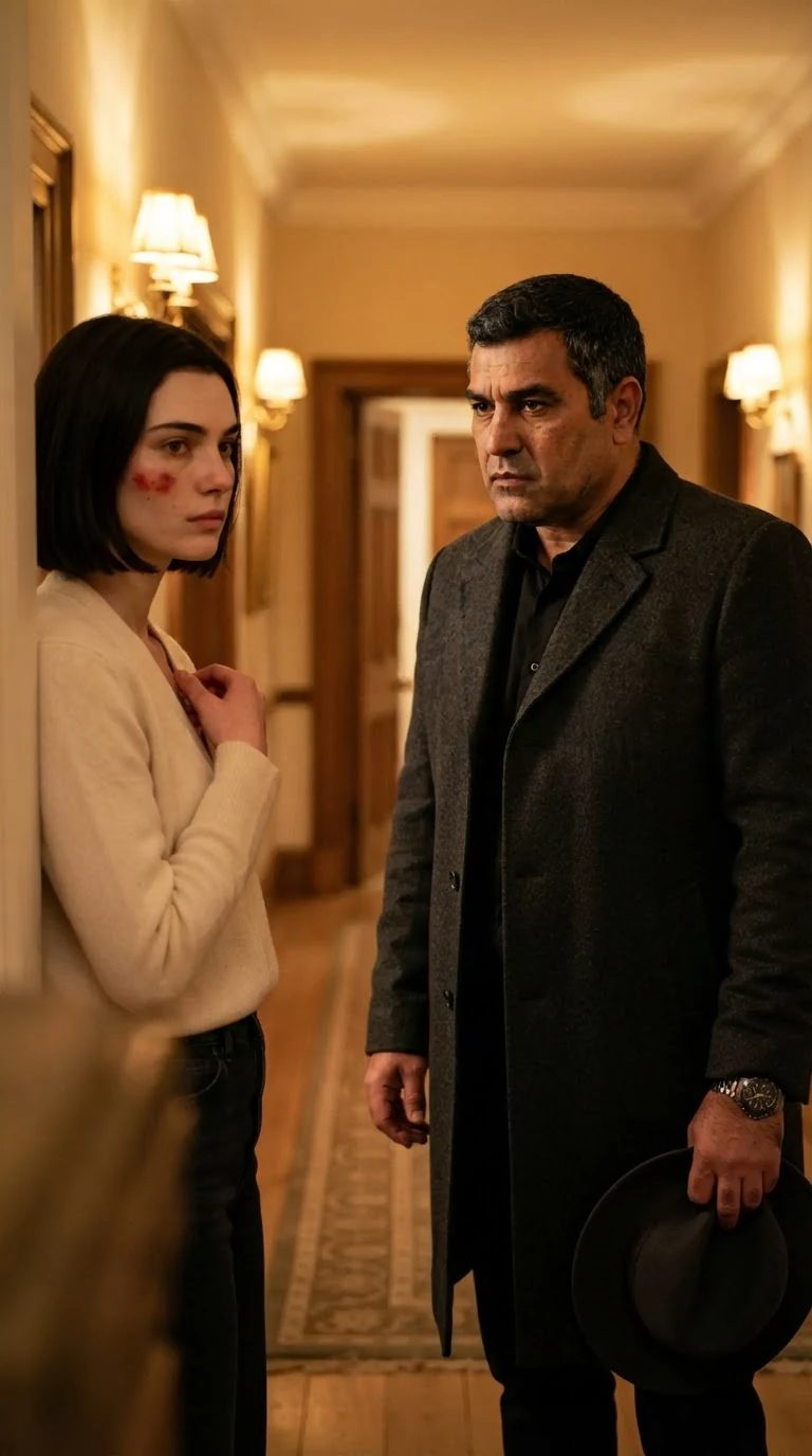 Rowan stepping into the hall, eyes on Odette's cheek.