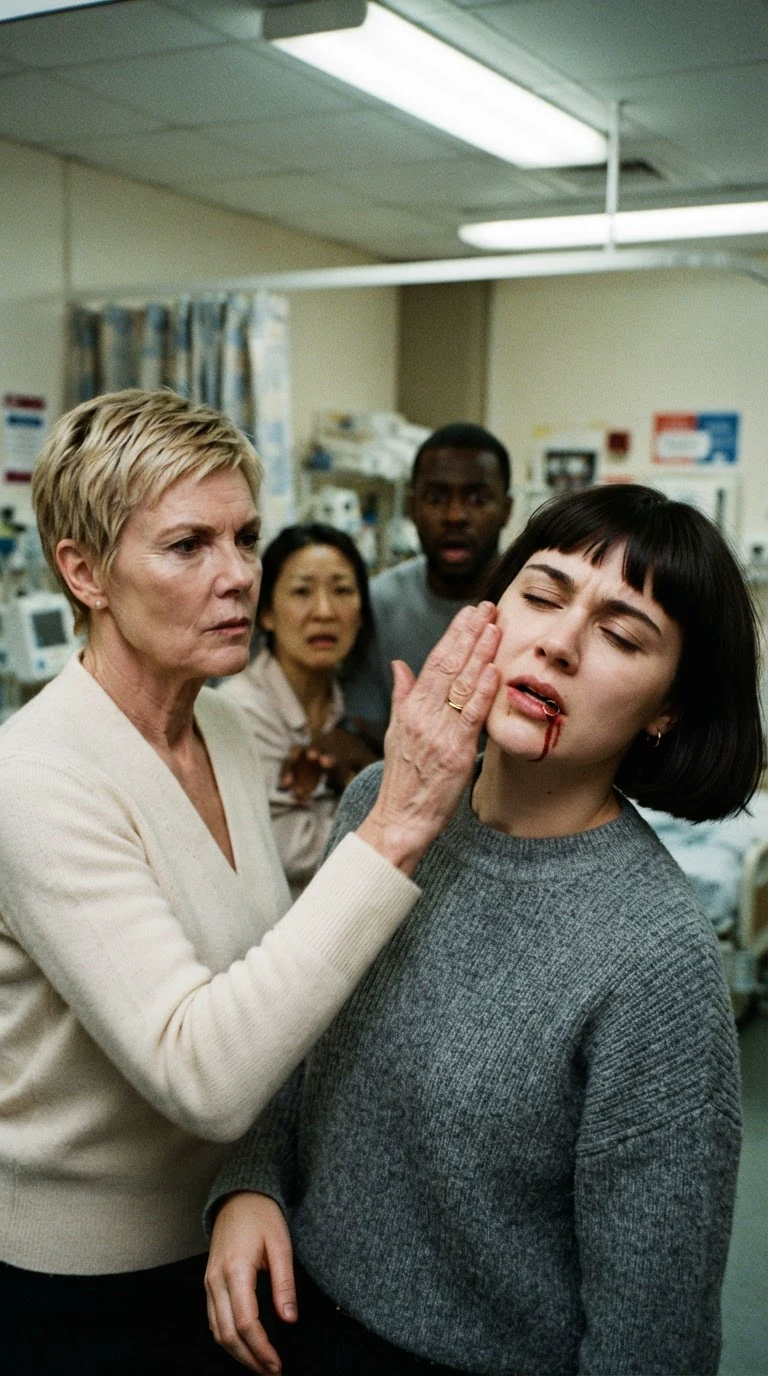 Bernice slaps Odette across the face, her ring splitting Odette's lip.