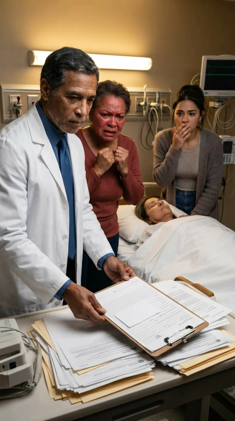 Kell pulls a blank consent form from the desk while Bernice argues behind him.